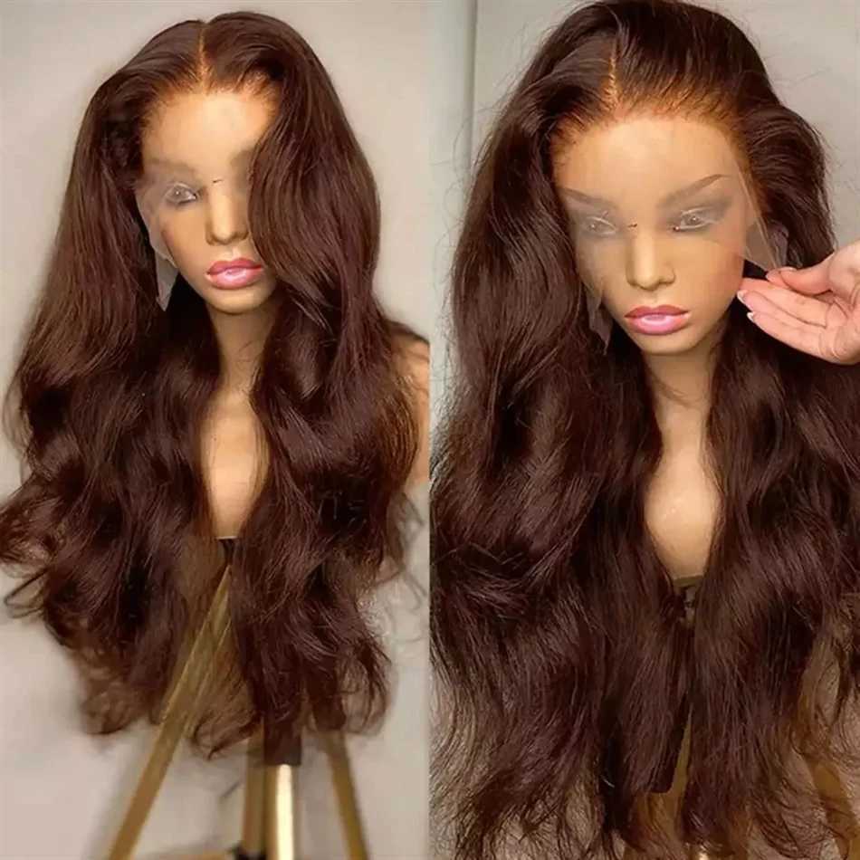 HD 13x6 Chocolate Brown Body Wave Lace Front Wig 30 34 Inch Lace Frontal Wig 100 Human Hair Pre Plucked Colored Human Hair WigT251111