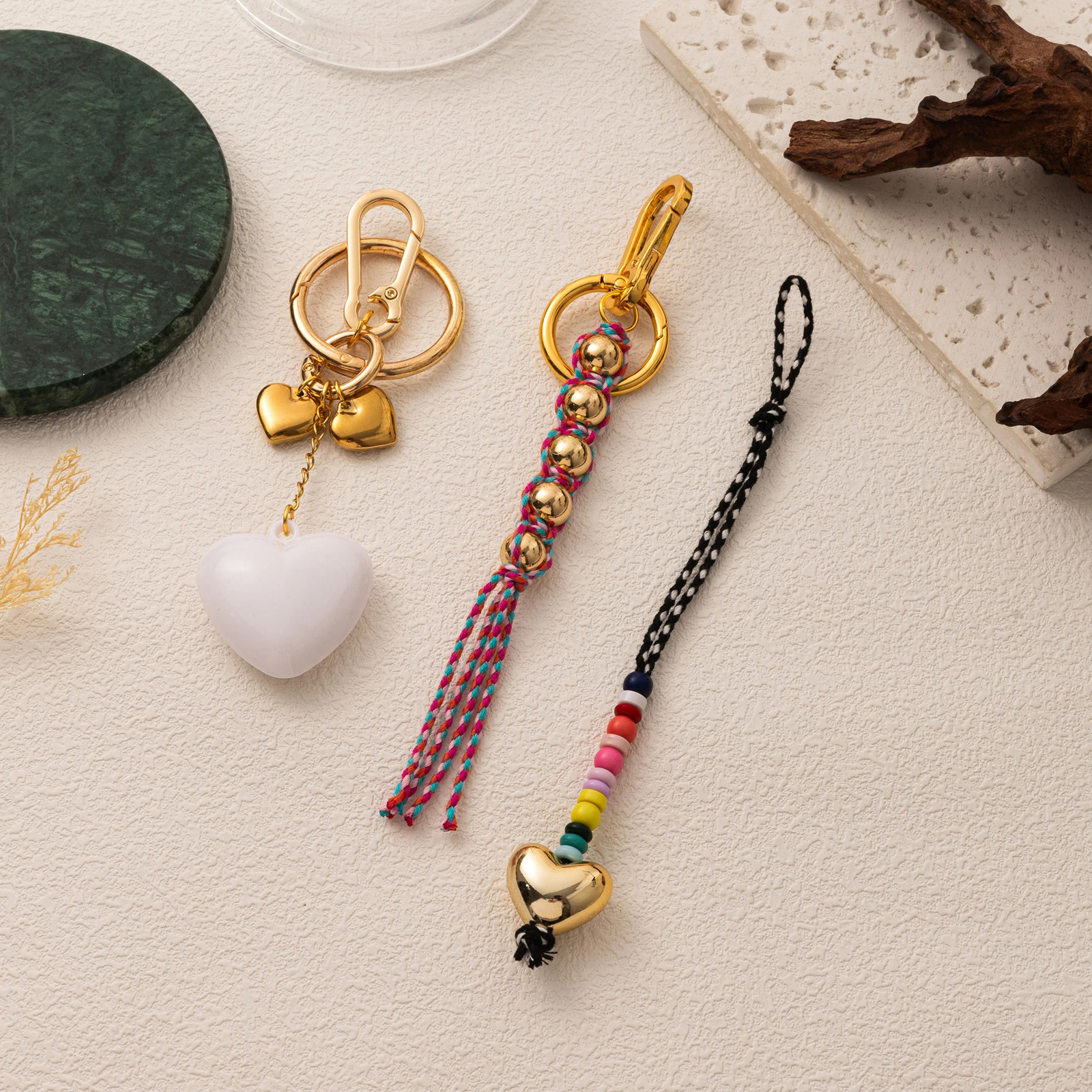 Colorful bag hanging hand woven keychain pendant colorful rope bead eyes DIY accessories gold-plated 251110