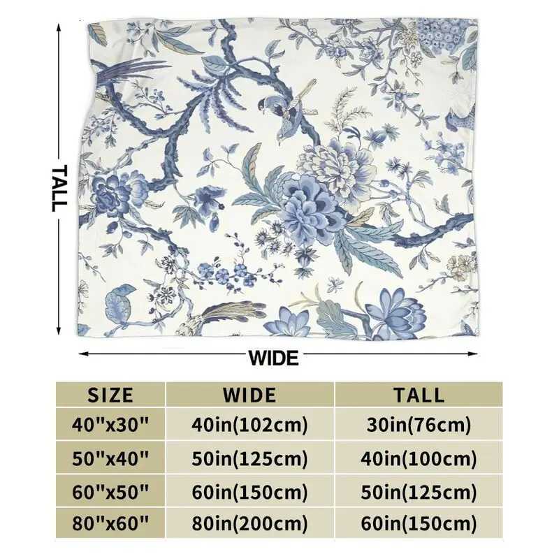 Chinoiserie Blanket Blue and White Outdoor Bule Birds Flowers Soft Flannel Lightweight Throw Blanket Warm Cozy Blankets for Sofa C251111