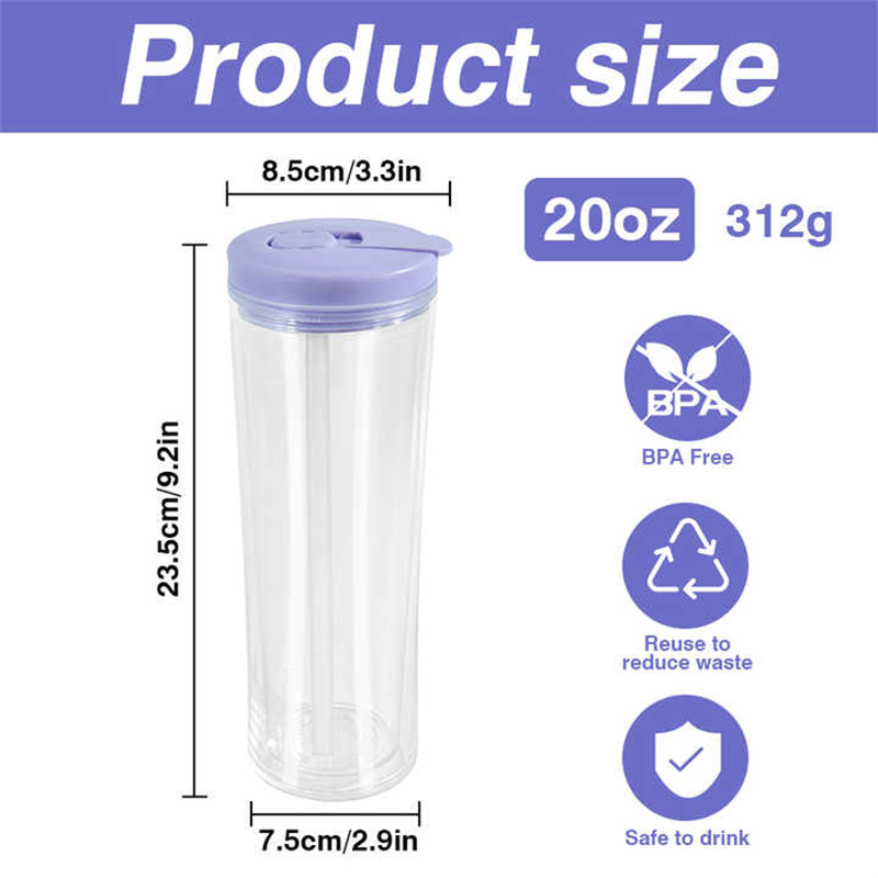 20oz Snow Globe Acrylic Tumbler Plastic Cups Double Wall Insulated Snowglobe Sippy Mug With Flip Lids & Pre Drilled Hole Silicone Stopper For DIY Glit