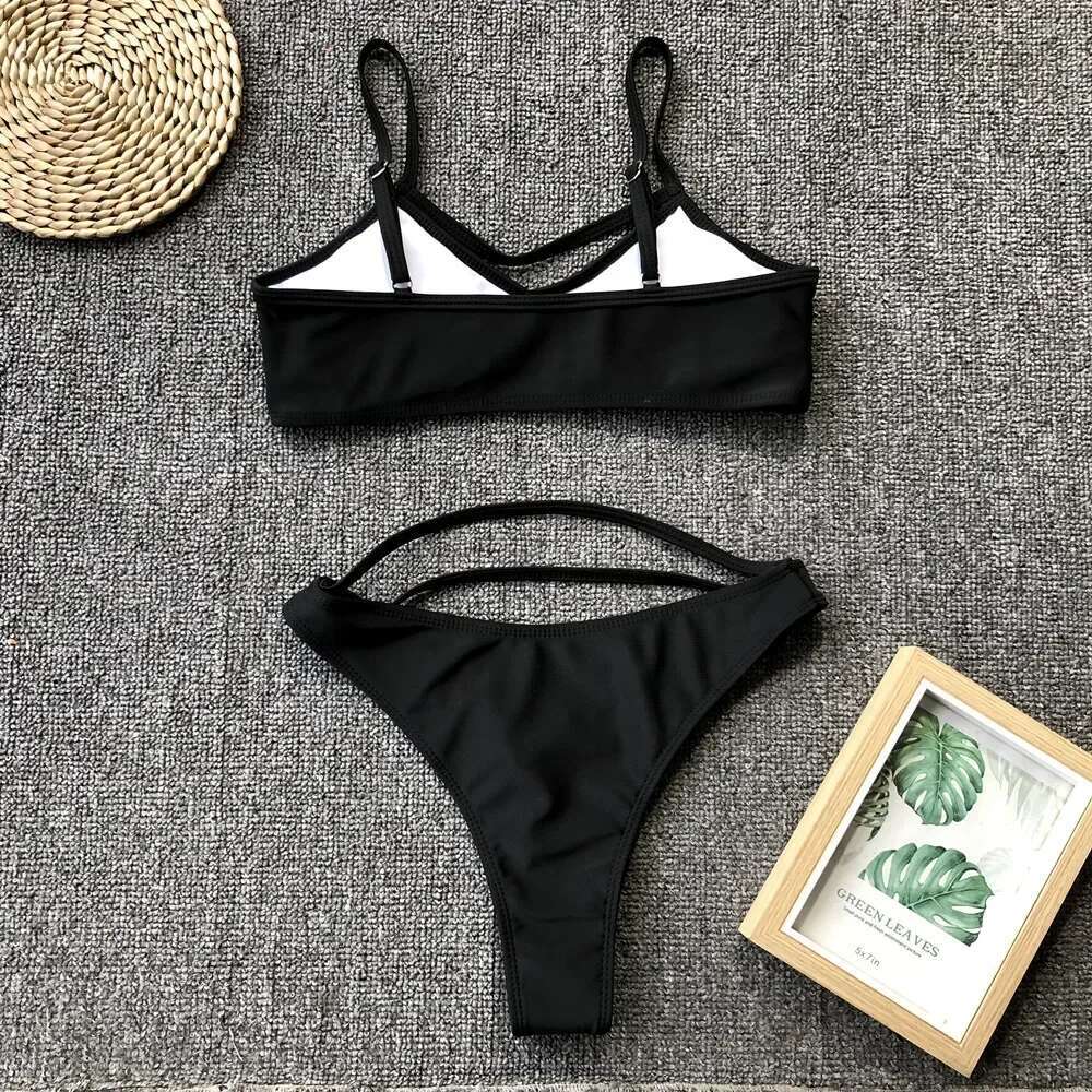 3 Colors Sexy Women Swimwear Swimsuit Hollow High Waist Solid Leopard Bikinis Set Bathing Suit Bikini Female Push Up 2025