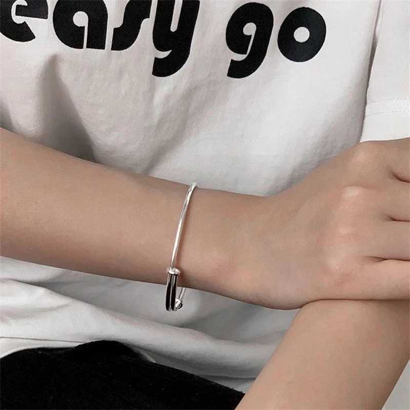 Simple Smooth Pull Geometric Adjustable Cuff Bangles Personality Silver Color Bracelets Women Jewelry Wedding PulseirasC250410