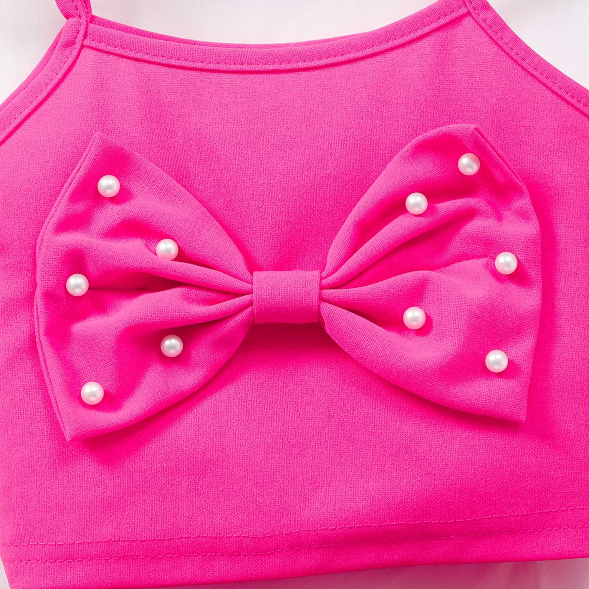 Summer Childrens and Girls Clothing Set Rose Red with Tank Top and Shorts 2-piece Vacation Fashion Preschool Clothing Casual Girls Set 3 4 5 6 7 Years