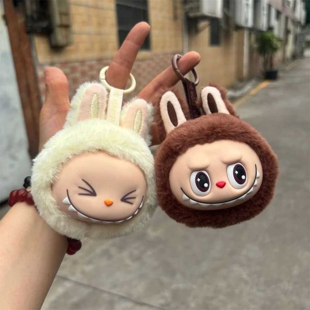 Sitting on the outside of Labubu doll keychain implanted with Fluff Pvc toy phone decoration bag charming car keychain Christmas gift W250411