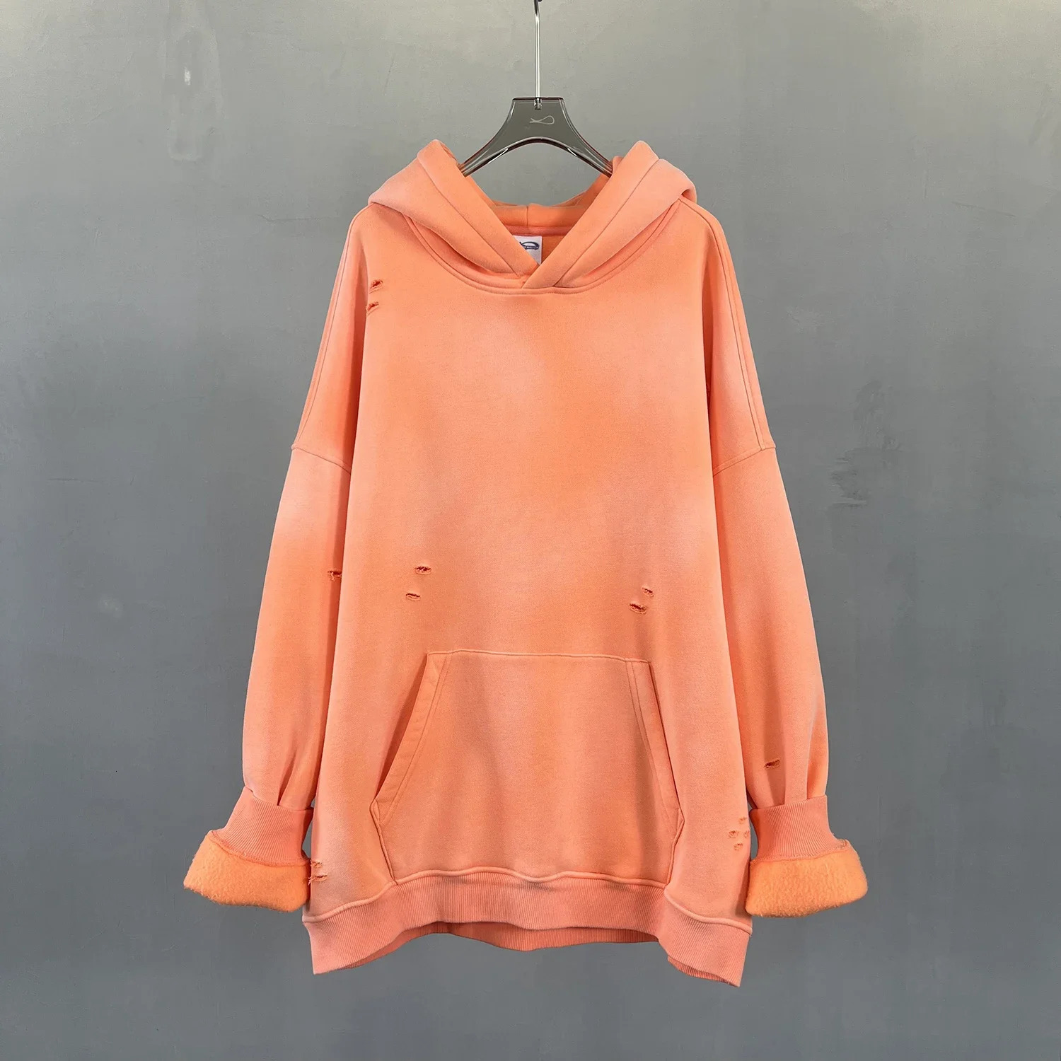 Autumn Winter in Hoodies Sweatshirts Oversize Monkey Wash Distressed Vintage Hoodie Cotton Cut Hole Plush Hoodie Men 251110