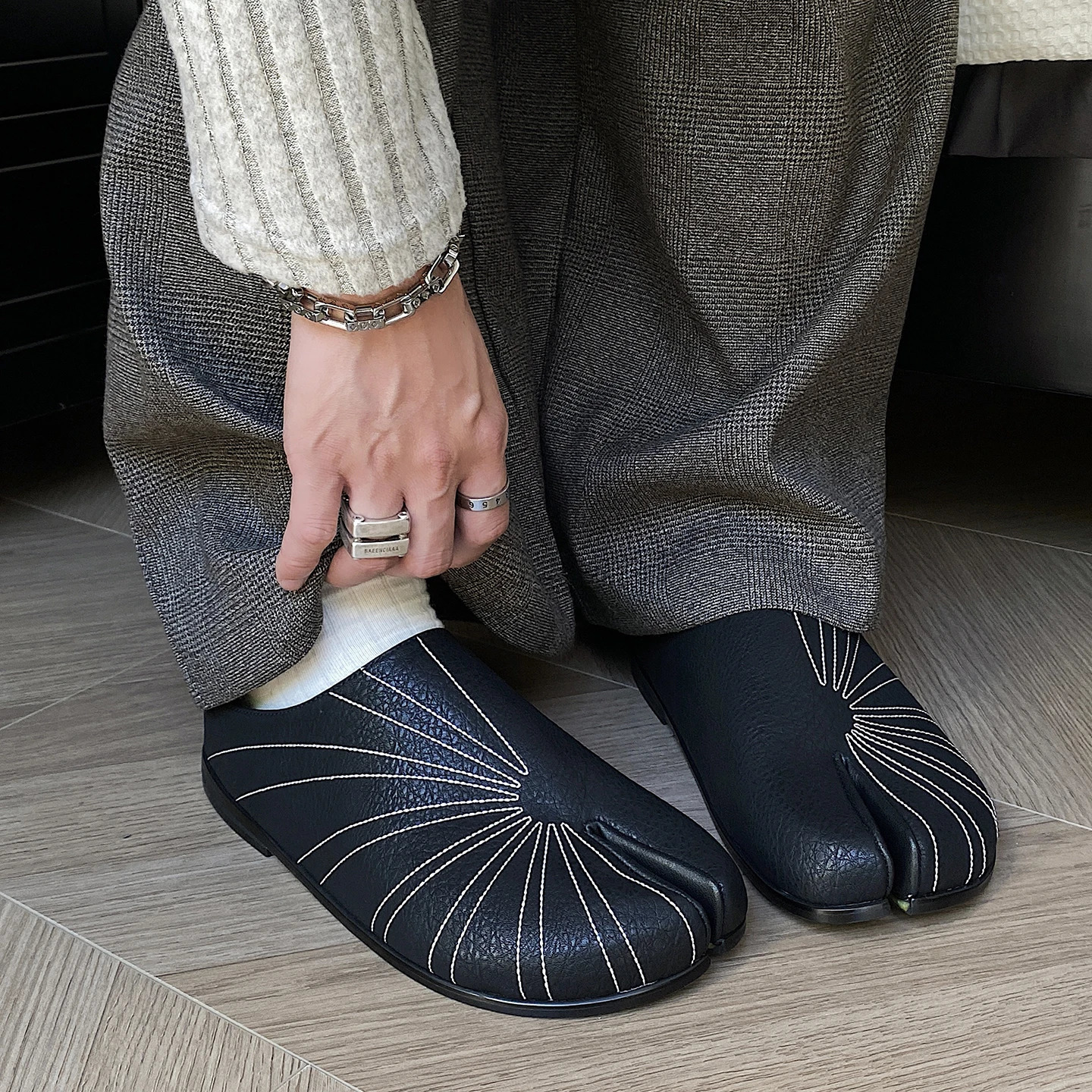 Summer Boken shoes for men breathable tabi black leather slippers personality niche split toe n Mueller 251111