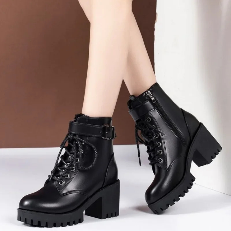 Women Winter Leather Women Winter Boots Thick Wool Warm High-heeled Genuine Boot High-quality Female Snow Boots Women Shoes 251110