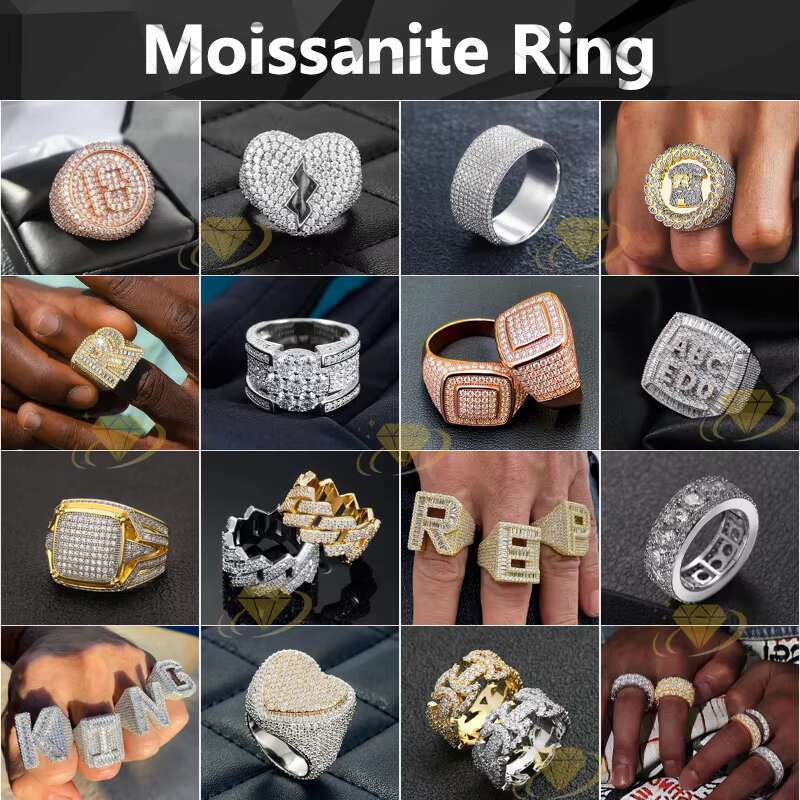 Real Iced Out Baguette Men Ring Hip Hop Bust Down Gold Plated 925 Sterling Silver Moissanite Diamond Fine Jewelry Custom Ring