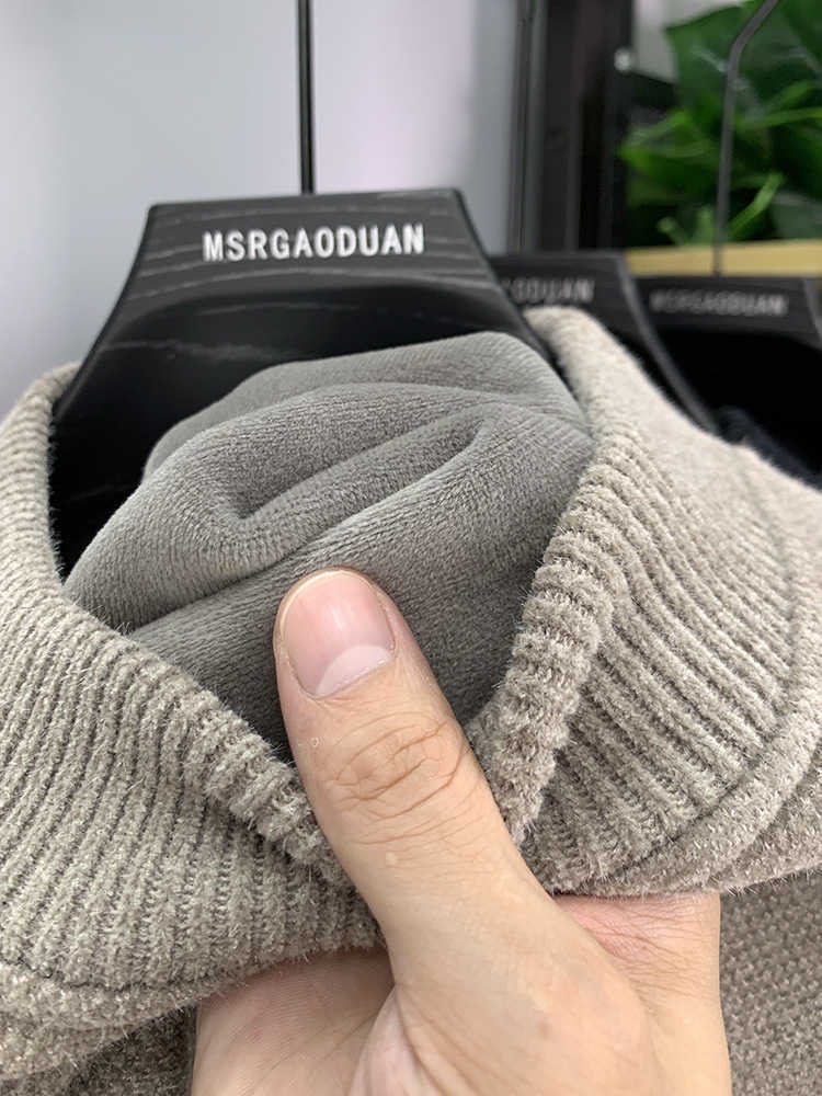 Light luxury men knitted high neck sweater new trend brand cartoon bear embroidery soft plush thicken casual versatile pullover X251106