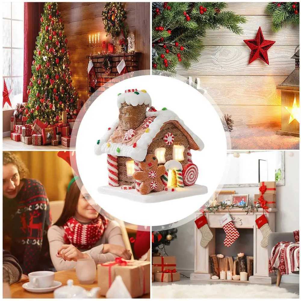 Gingerbread House Tree Topper Light Up Mini Gingerbread House Ornaments Soft Clay Fairy Tale Candy House For Christmas TreeM251111