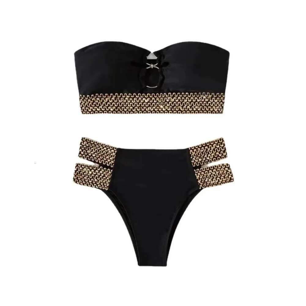 Sexy Strapless Bandeau Swimwear Women Swimsuit Female Flash Belt Bikini Set Two Pieces Bathing Suit Beachwear Bather