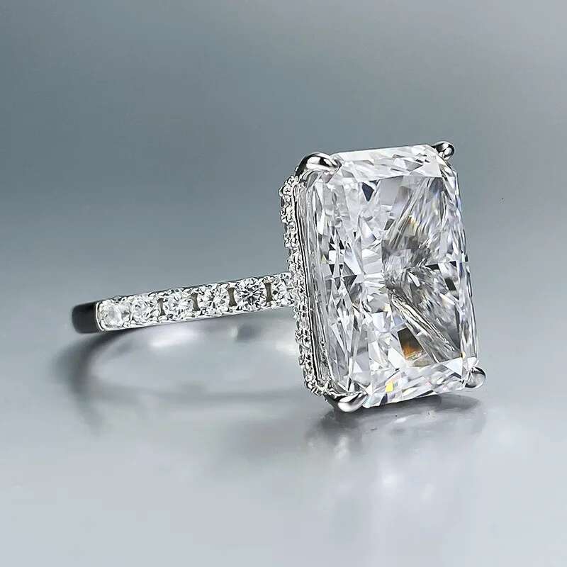 Rulalei Soild 100% S925 Sterling Silver Ins Top Sell Sparkling Radiant Square White Moissanite Diamond Women Wedding Ring Gift