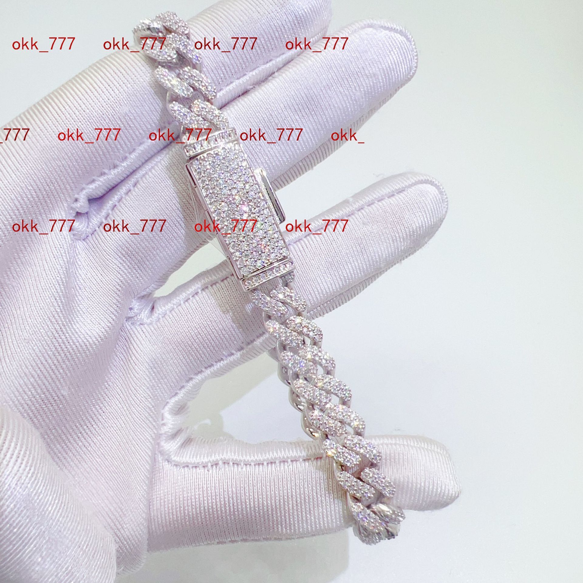925 Silver Cuban Link Bracelet with Moissanite Diamond Pearl 8mm Thin Two-Row Iced Out Hip Hop Style for Weddings and Gifts