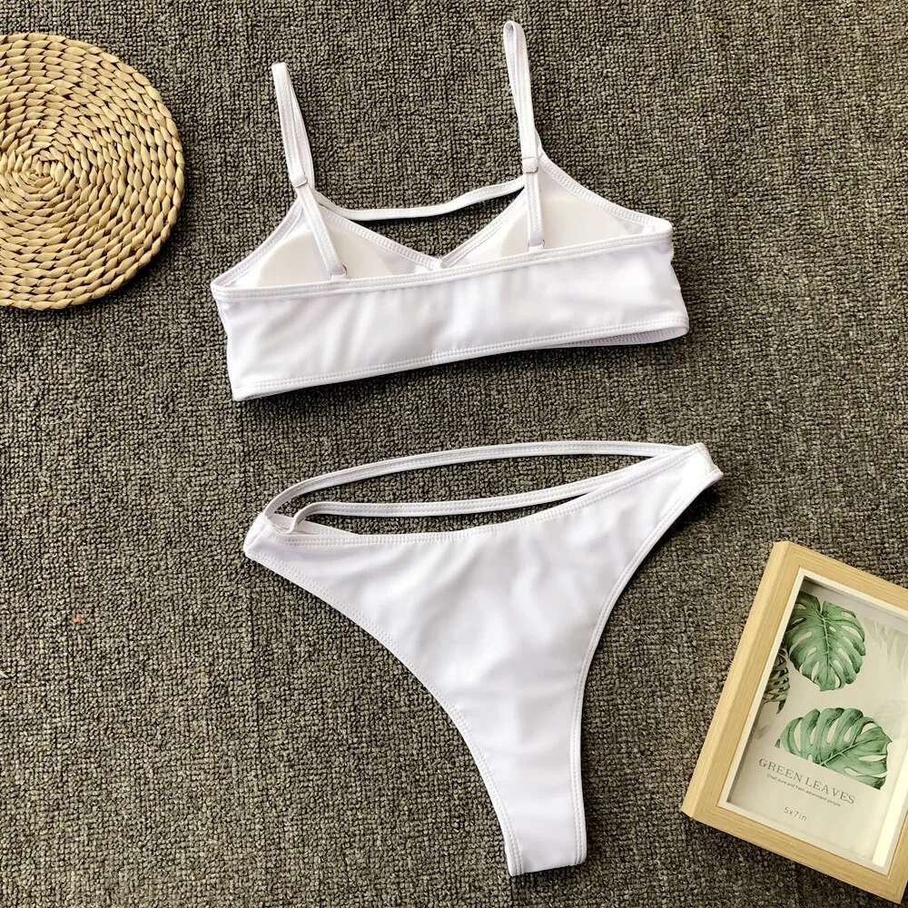3 Colors Sexy Women Swimwear Swimsuit Hollow High Waist Solid Leopard Bikinis Set Bathing Suit Bikini Female Push Up 2025