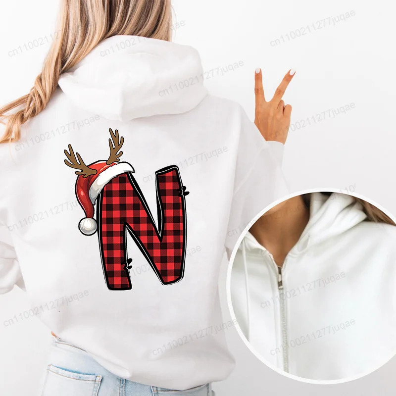 Personalised Santa Family Christmas Letter AZ Graphic Fashion Zip Up Hoodie Women Harajuku Streetwear Female Sweatshirt Jackets 251105