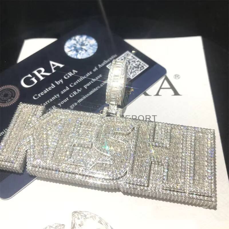 Personality Hip Hop Sterling Silver Moissanite Name Mosaic Alphabet Pendant for Men Customizable