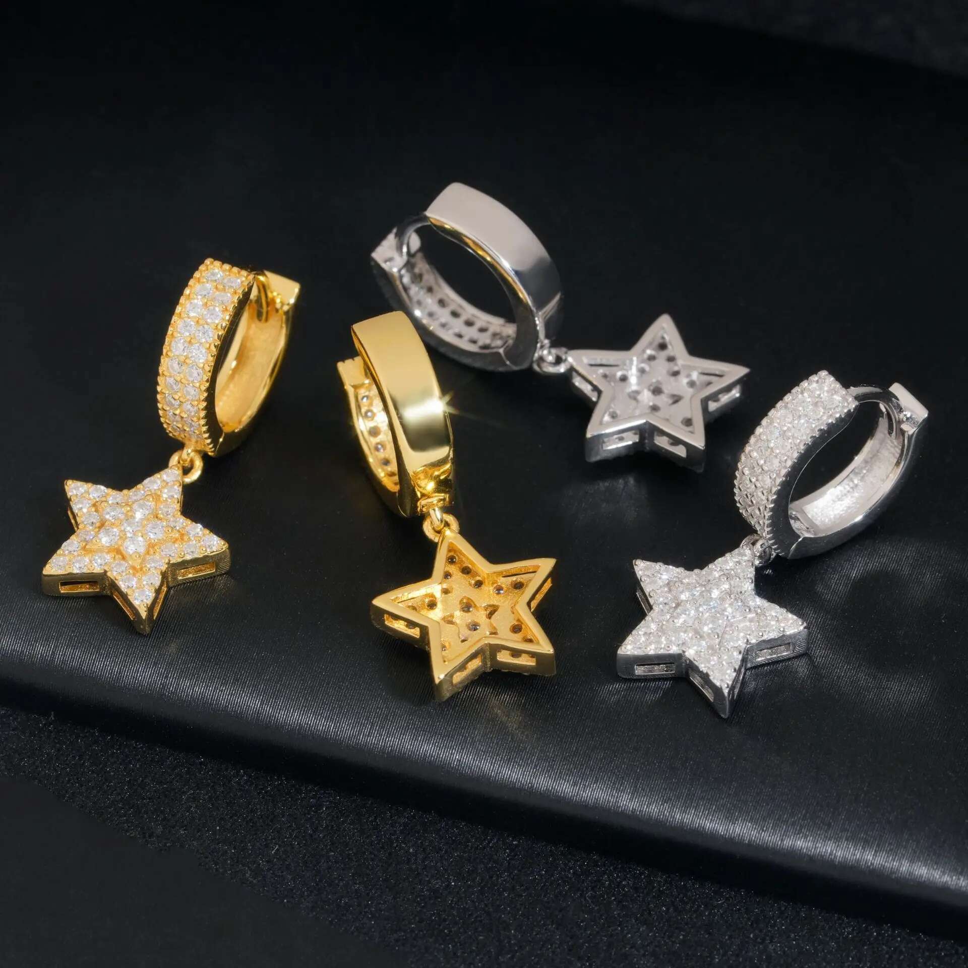 Full Moissanite Diamond Womens Star Hip-hop Earrings Loop 925 Sterling Silver Fine Jewelry Earring for Women Men Wholesale