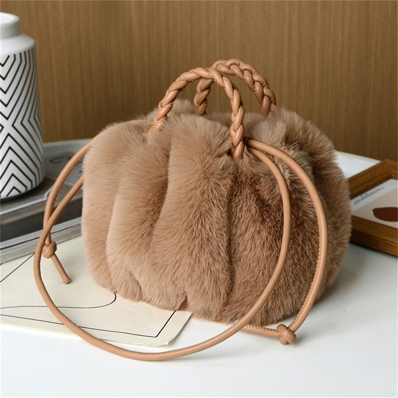 Womens Crossbody Pumpkin Plush Bag Cute Tote Bags Autumn Winter Fashion Solid Color Handbag Travel Shoulder y251110
