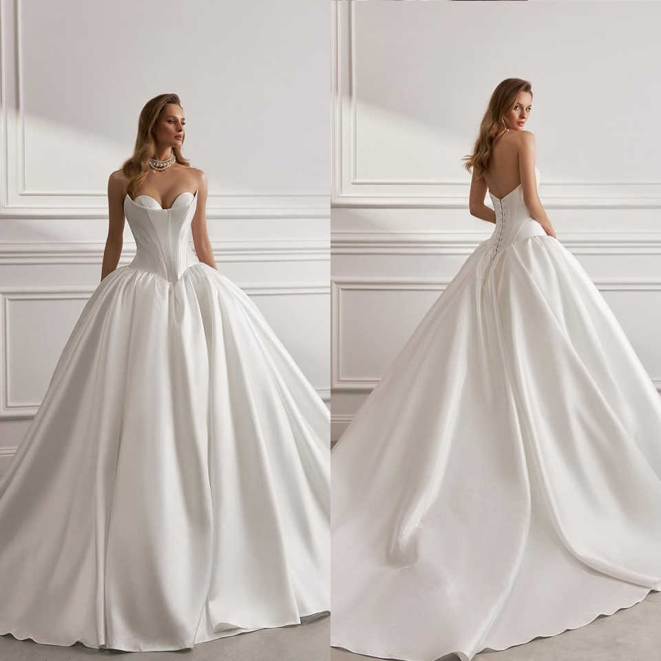Gorgeous Ball Gown Wedding Dresses With Strapless Satin Chapel Gown Backless Custom Made Plus Size For Special Occasion Bridal Gown Vestidos De Novia