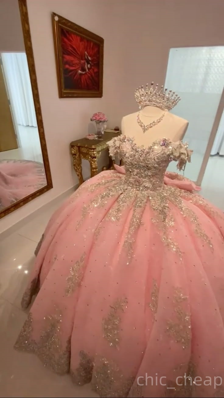 Pink Debutante Quinceanera Dresses Floral Lace Sweetheart Beaded Tulle Elegant Ball Gown Elegant Lace Birthday Party Dress Sweet 16 Prom Gowns Dress