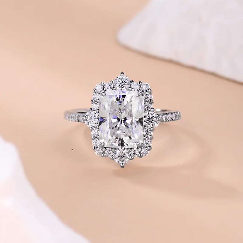 5CT Full Moissanite Diamond Womens Radiant Ring Wedding Rings 925 Silver Plated 18k White Gold Fine Jewerly Ring for Women