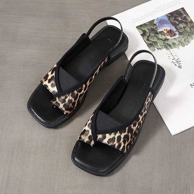 High quality summer flip sandals womens mixed color leopard print square toe low heel open toe casual sandalsXJ250410