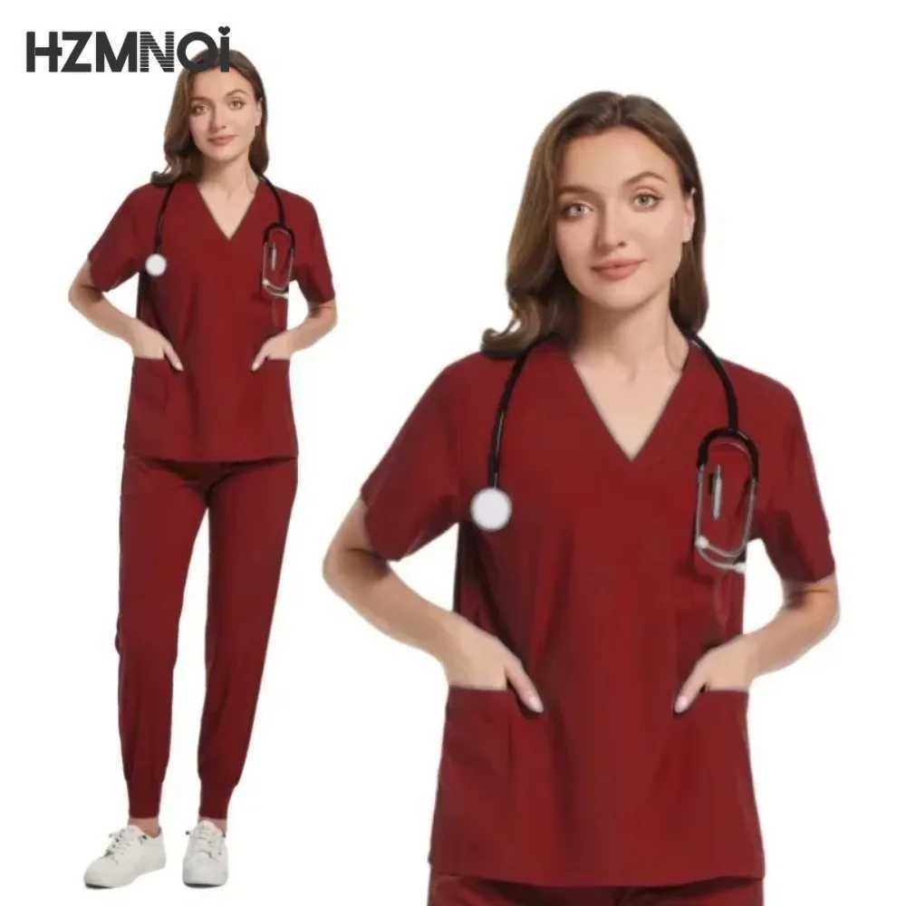New Nurse Uniforms Elasticity Tops Pants Woman Man Scrubs Set Straight Trousers Dental Hospital Clinic Workwear Medical Uniforms X250410