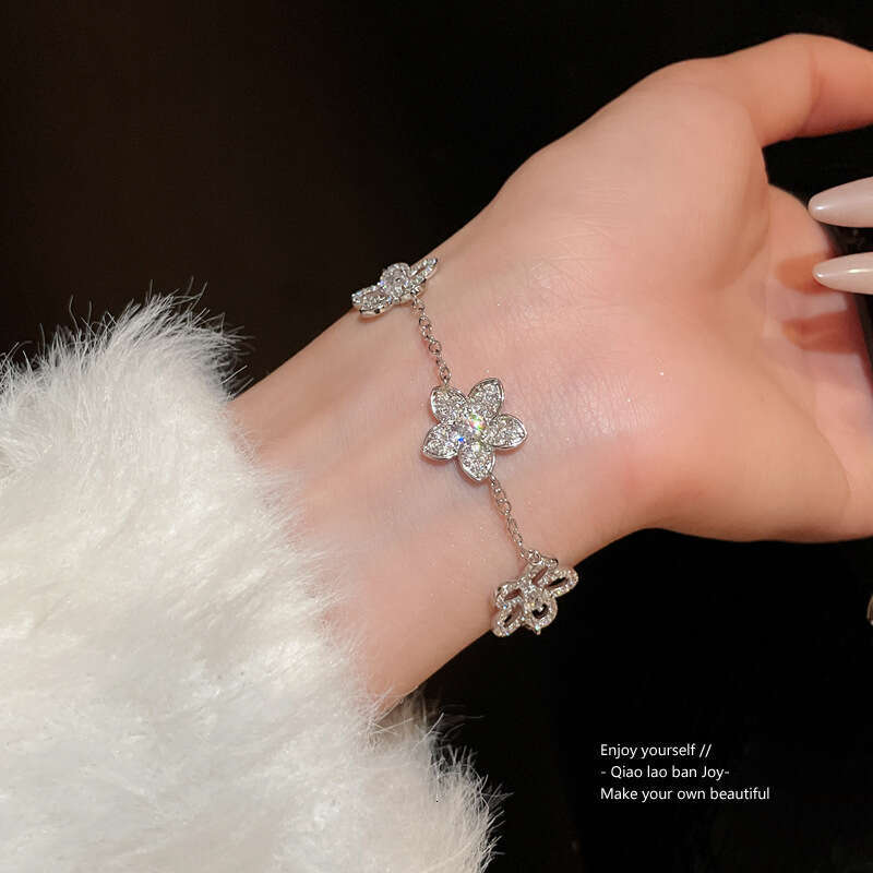 Five leaf Bracelet For Women Luxury Designer jewelry Leaf Bracelets Silver Plate Agate Diamond Fashion Charm Chain Wedding Gift Party birthday