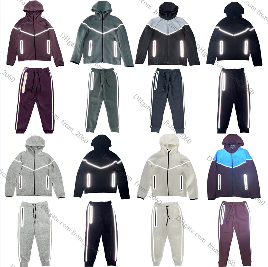 Designer Hoodie Tech Fleece Men Jacket Reflective Stripes Sweatpants Set Asian Size Tracksuit Streetwear Sportswear Casual Outfit for Gym and Travel