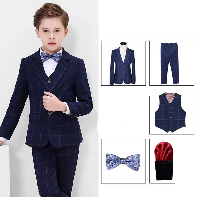 Kids Boys White Blazer Vest Pants 3PCS Set Children Baptism Wedding Prom Suit Baby Boy Elegant Dress Teenager Party Costume 250410