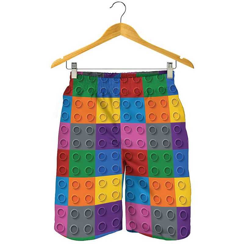 Creative building block 3D printing mens shorts fashionable summer beach shorts cool surfboard shorts swim trunksW250410