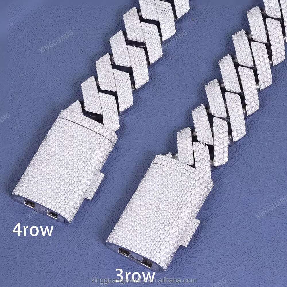 High Quality Cubana Hip Hop Jewelry 20mm 925 Sterling Silver VVS Moissanite Diamond Iced Out Cuban Link Chain Necklace for Men