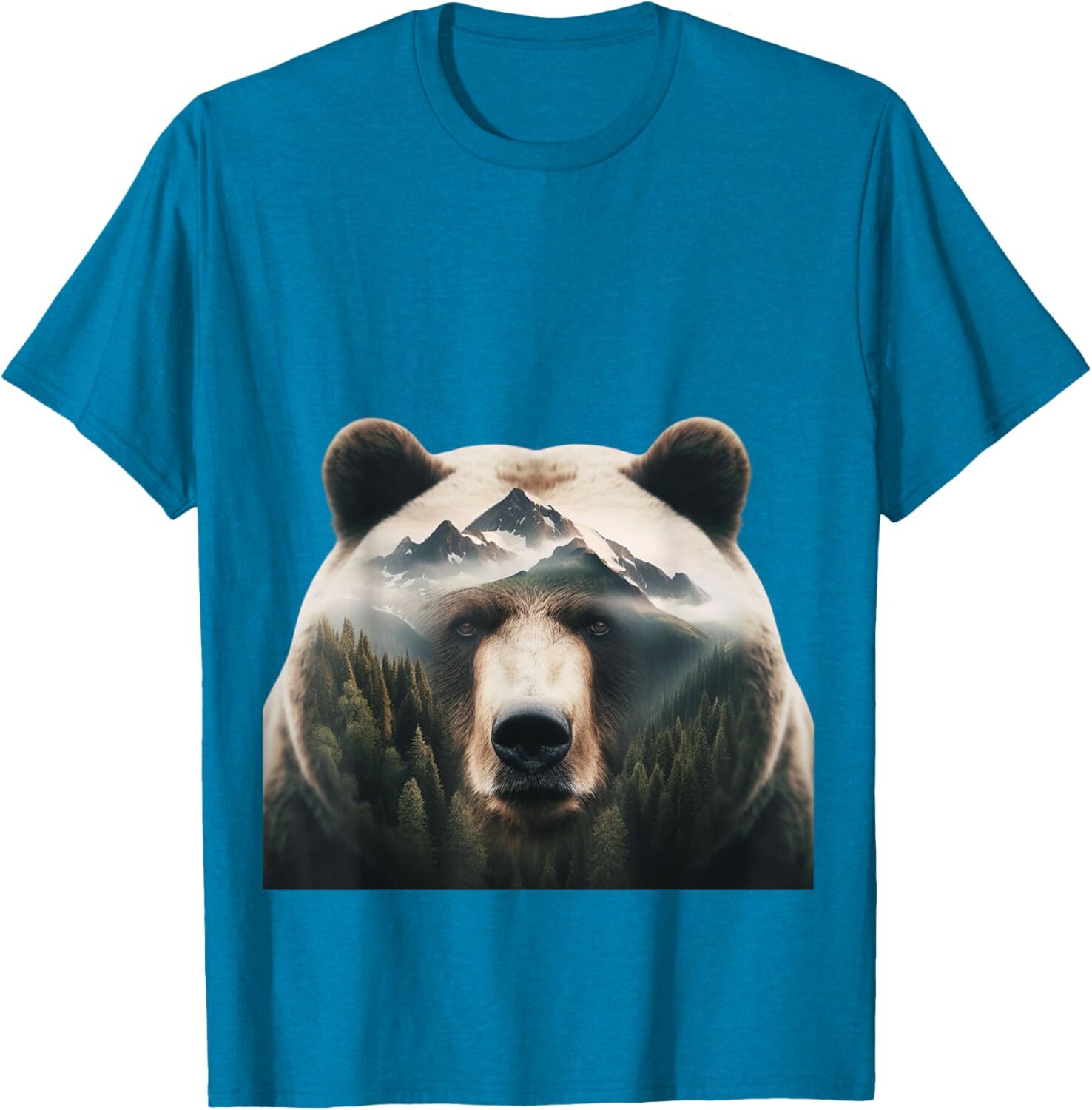 T shirt for Mens Cool Bear Double Exposure Surreal Wildlife Animal Graphic Tee Casual Tops Clothes Short sleeve Fashion patterns