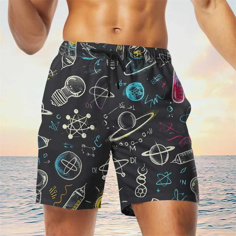 Interesting math class graphic beach shorts mens fashionable summer vacation 3D printed childrens swimming shorts casual loose shortsW250410
