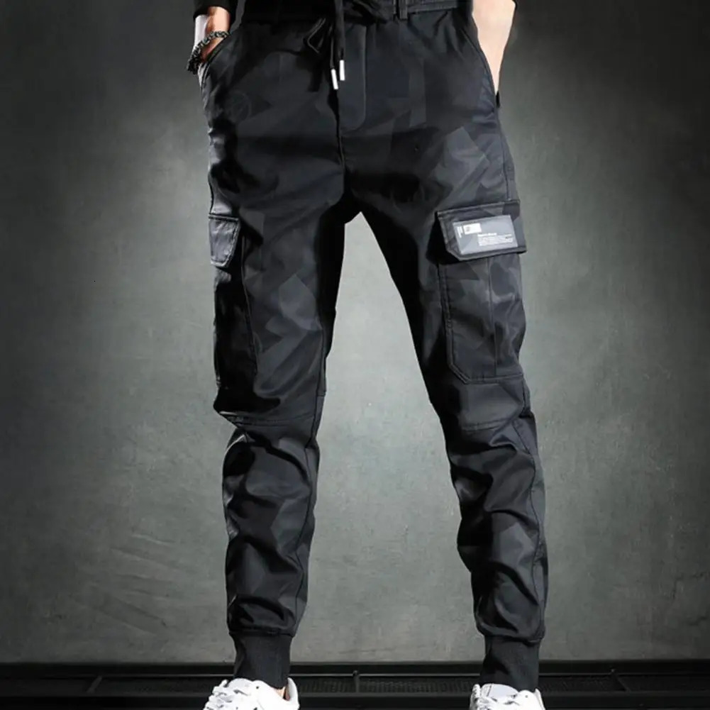 Men Cargo Pants Camouflage Print Drawstring Multi Pockets Bottoms Ankle Tied Trousers Autumn Elastic Waists Casual Sports Pants 251110
