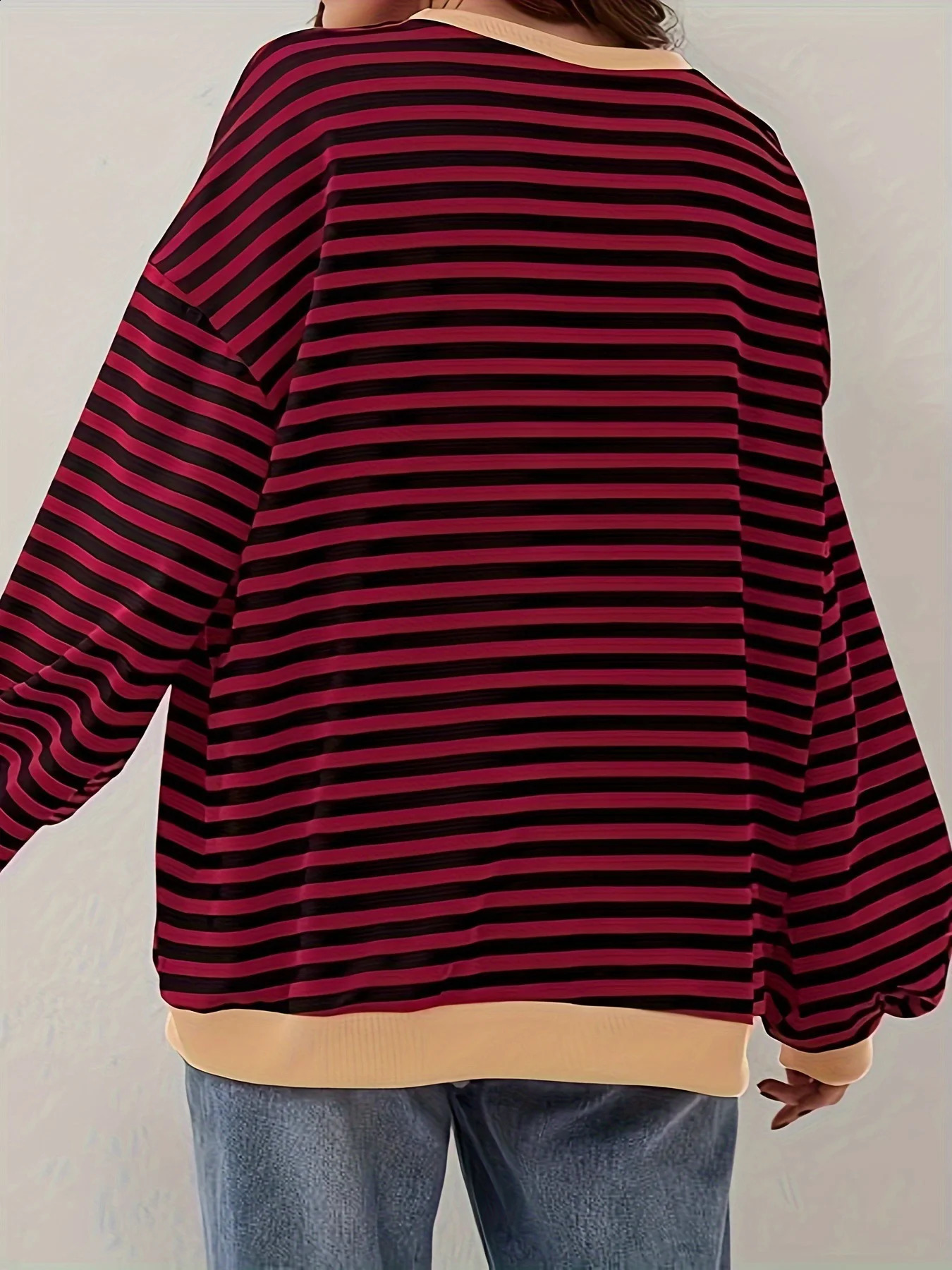 Autumn and Winter Simple Home Crossover Leisure Style Stripe Pattern Round Neck Fashion Long Sleeve Hoodie Color Blocking 250411Z