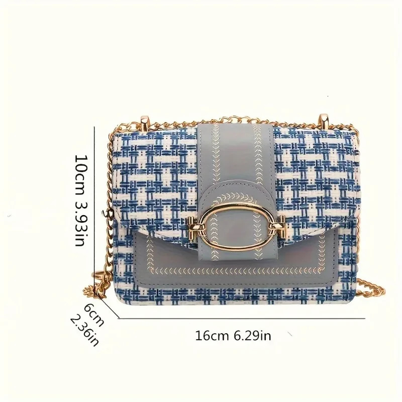 Chic Mini Plaid Tweed Crossbody Bag with Adjustable Strap Fashionable Buckle Clre Available in Cream Green Blue Black 251110