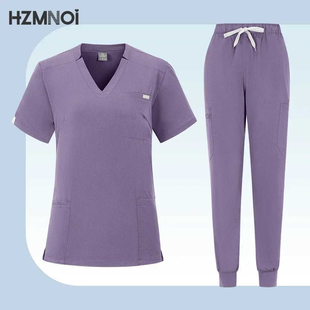 High Quallity Nurse Uniforms with Pockets Beauty Sn Work Clothes Surgical Top+Jogger Pants Clinic Workwear Medical Scrubs Set X250410
