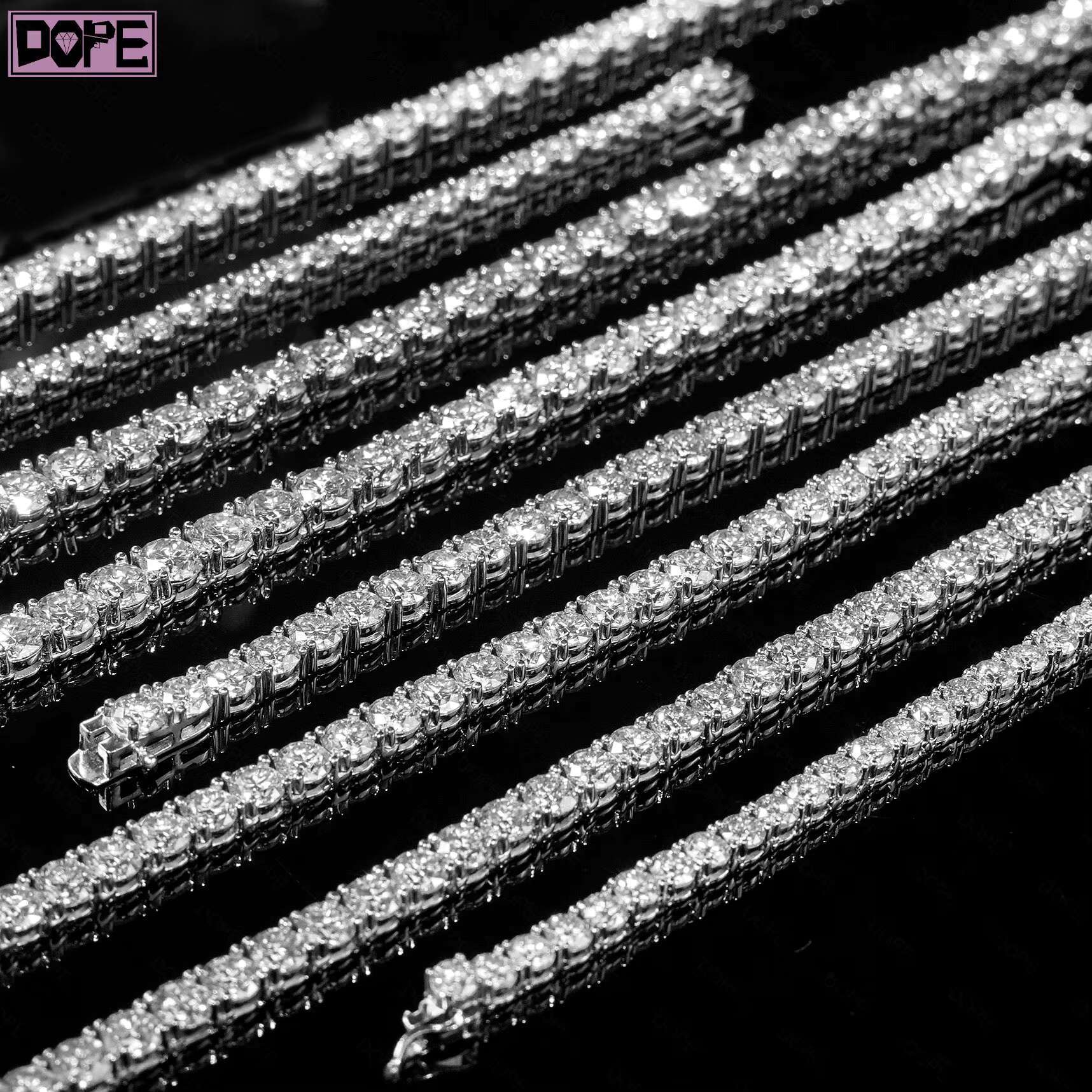 Elegant 2mm 3mm Tennis Chain 925 Silver VVS Iced Out Lab Grown Diamond IGI Lab Diamond Tennis Chain