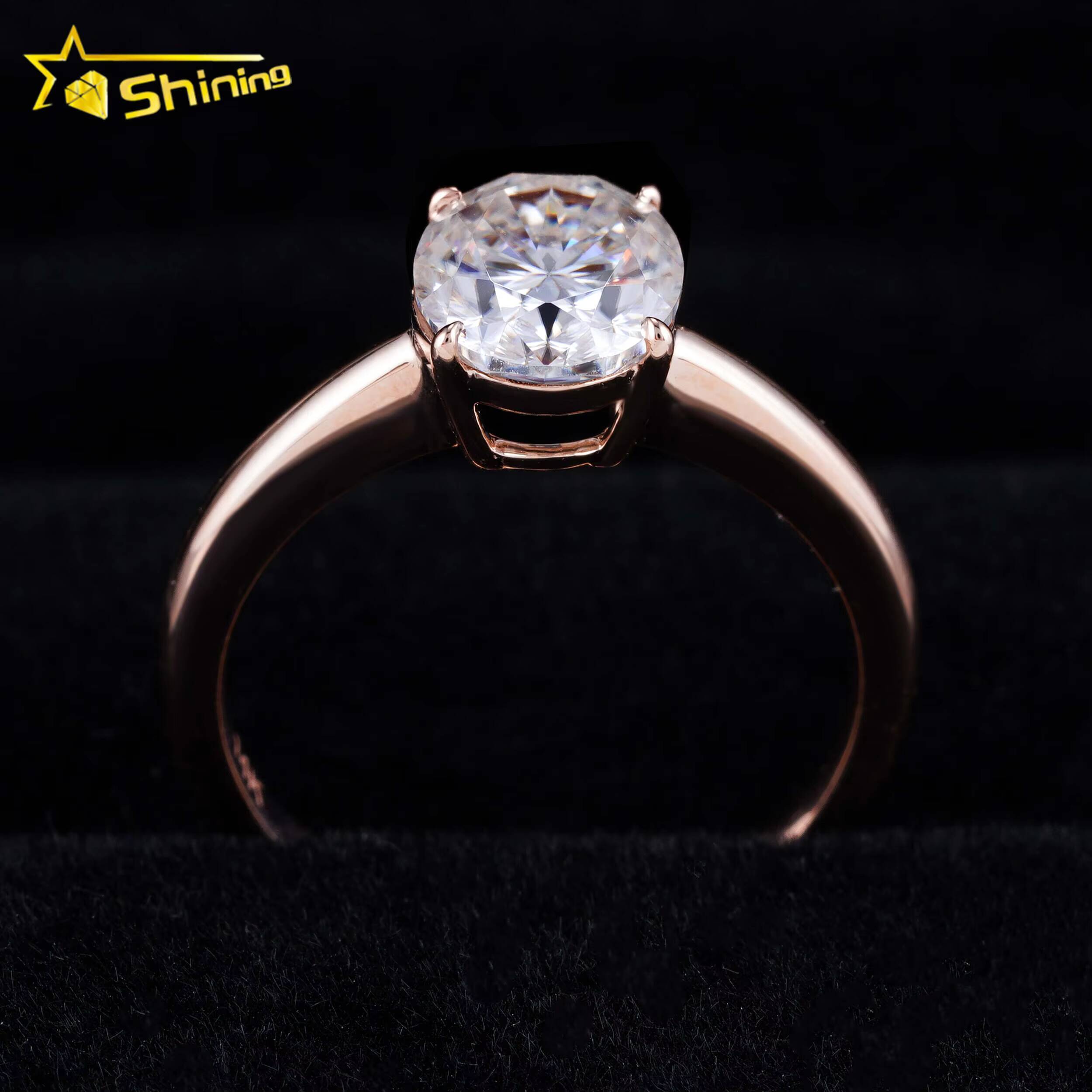 Moissanite Diamonds Engagement Rings 14K Solid Rose Gold Salitaire Diamonds Plain Band Symple Design Ring