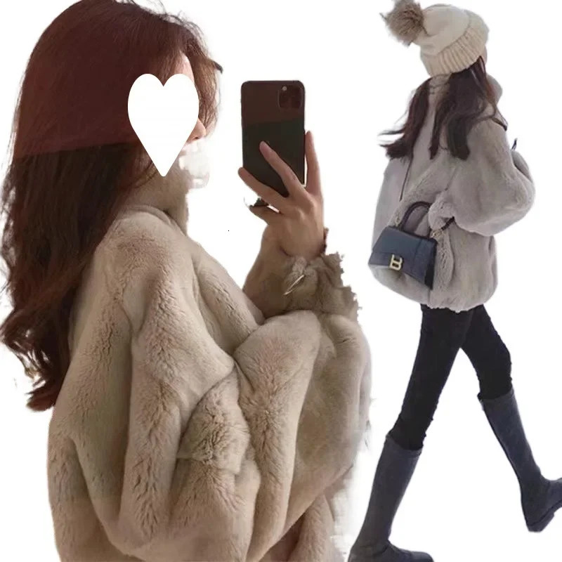 DoubleSided Fluffy Jacket Thickened Fleece Lined Stand Collar Retro Hong Kong Style Streetwear Autumn Winter Arrival 251103