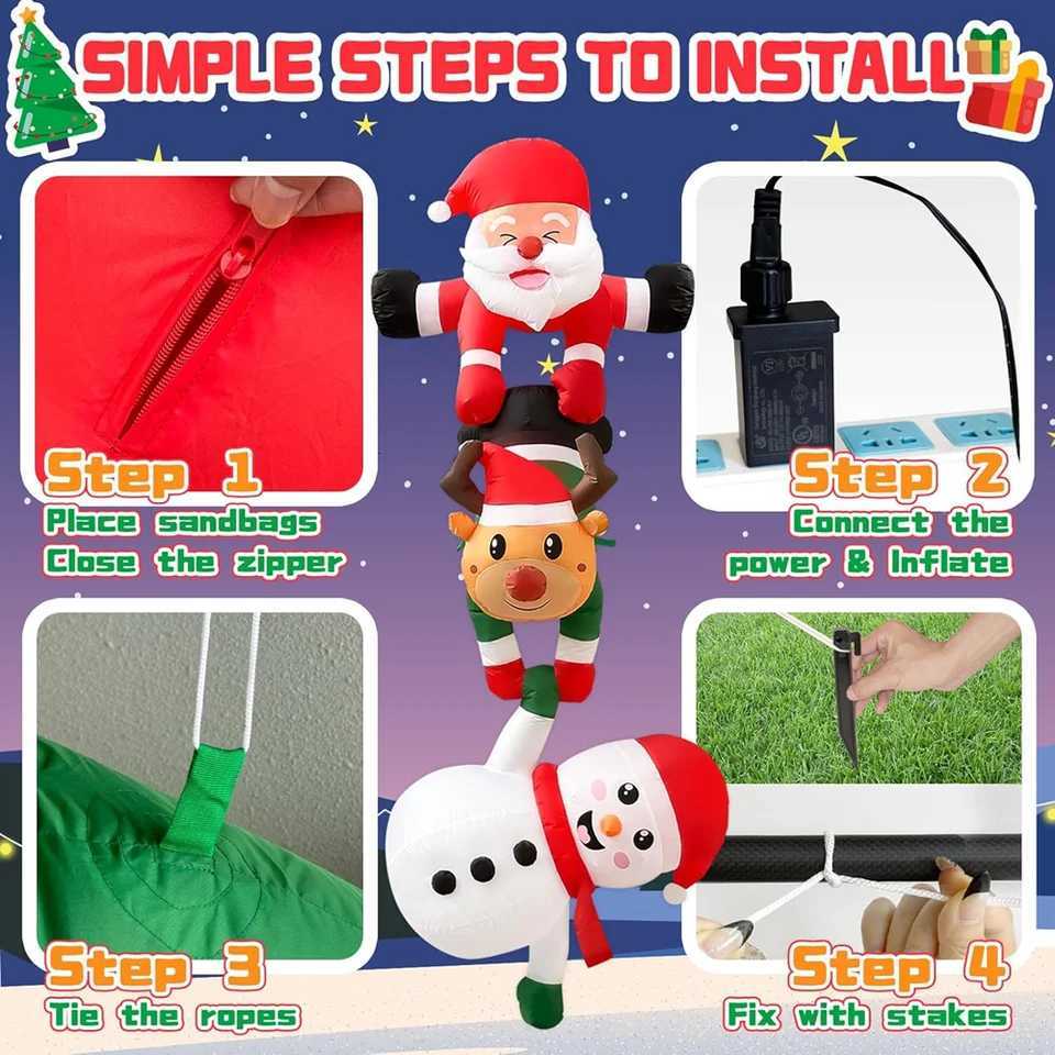 Christmas 8FT Christmas Inflatable Suspension Climbing Santa Claus Reindeer Snowman/Elf For Crossbeam Roofs Yard Xmas Decoration Props Y251111