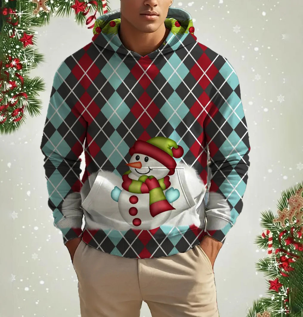 Mens Christmas Reindeer Print Hoodie Animal Cartoon Pattern Sweatshirt Casual Cute Polyester Spandex Blended Hooded Sweatshirt 251106