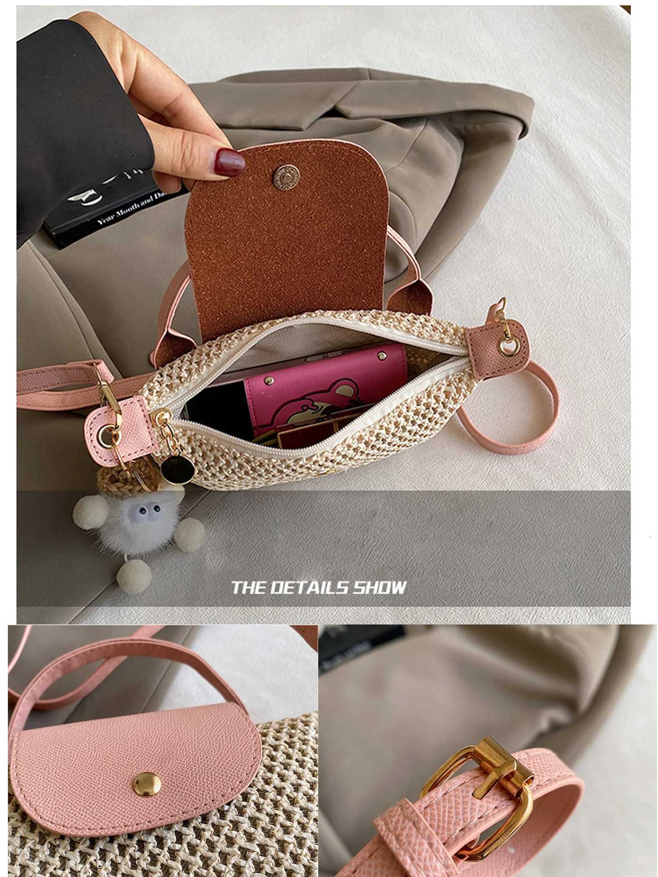 Intitals Customized StyleLady Straw Crossbody Bag with Pendant Summer Tourism Beach Vacation New All Match Shoulder HandbagT251110