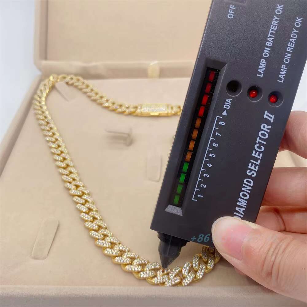 Hip Hop Fine Jewelry 10mm Moissanite 14k Gold Plated Cuban Link Chain Necklace Bracelet Cuban Diamond Chain for Men