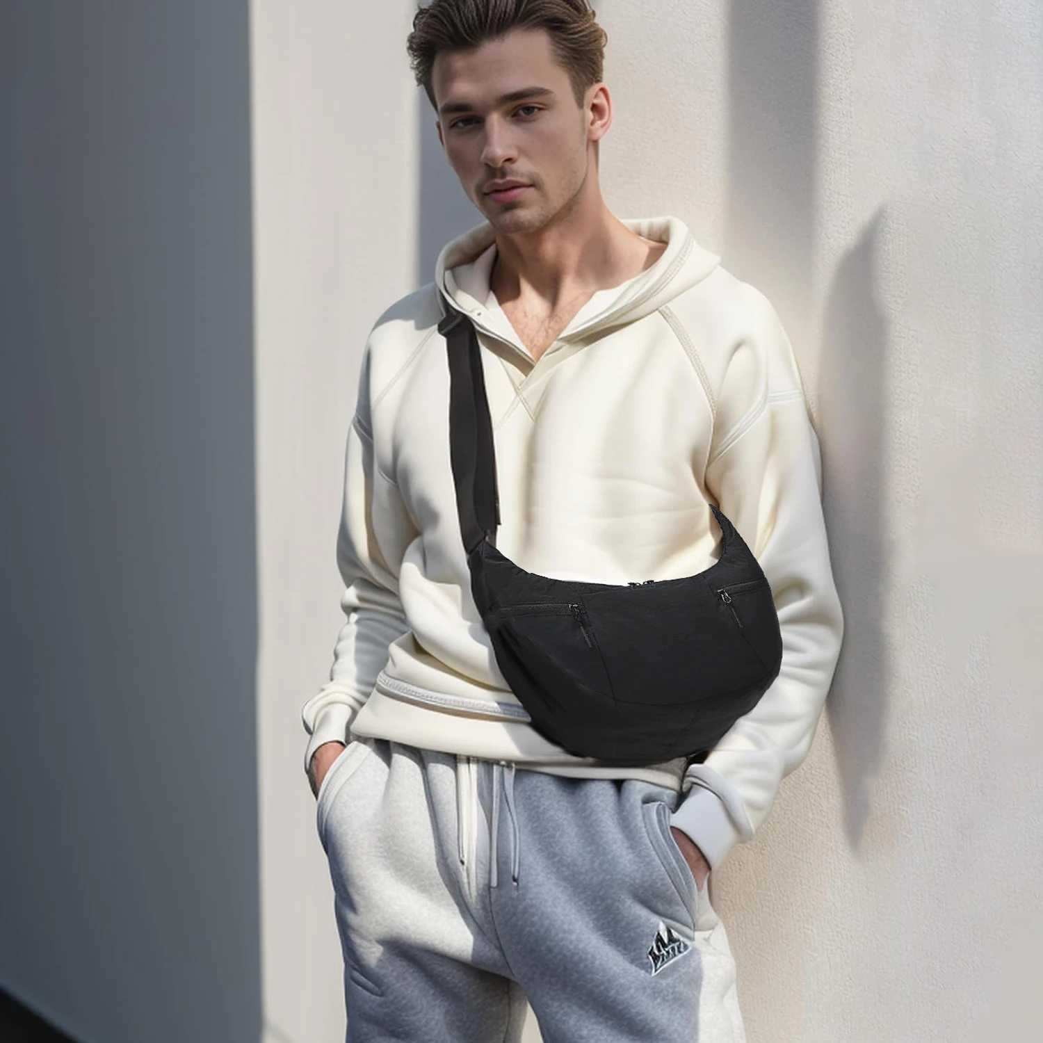 DOYOGI Nylon Crossbody Bag for Women Lightweight Shoulder Purse with Zipper Trendy Crescent Sling Bag with Adjustable StapT251110