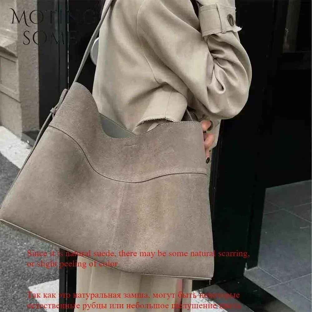Designer Motingsome Oversize Women Bag Suede Leather Winter Bags Frosted Cow Skin Handbag And Purses Retro Lady Tote 2024 New
