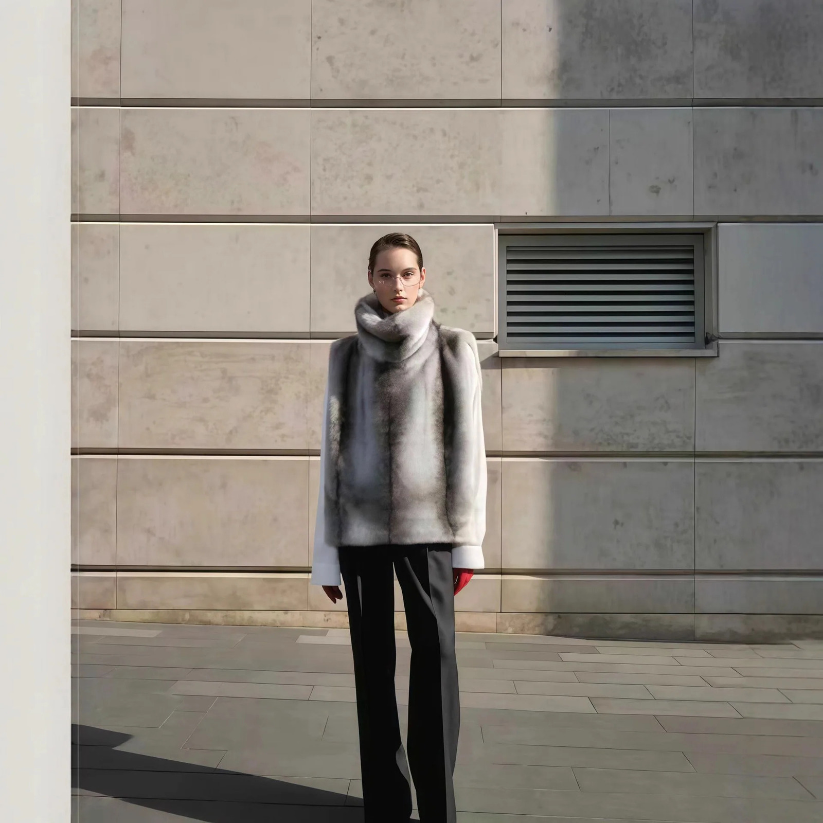 Desinged Winter Women Eco Fur Vest Loose Silver-Grey Standing Collar Lady Mink Fur Jacket Plush Sleeveless Fur Coat For Female 251110