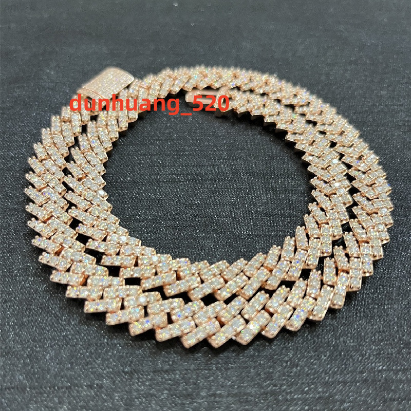 Hip Hop Cuban Chain 10mm Iced Moissanite Diamond Cuban Chains Necklace in Rose Gold