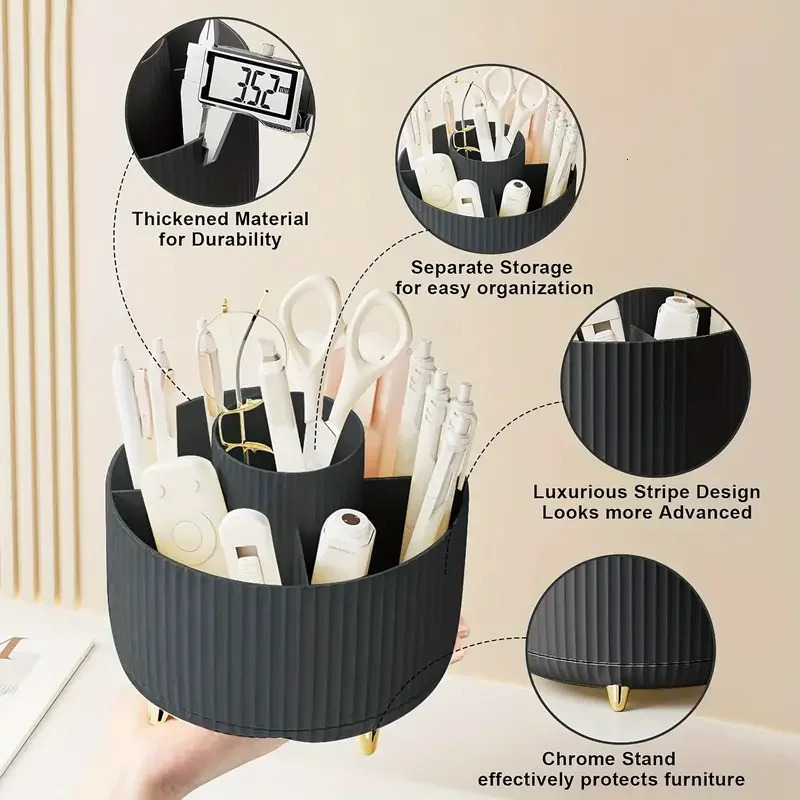 360 Rotating 5 Slot Makeup Brushes Holder Organizer Multi-Functional Desk Storage Cosmetics Storage for Vanity Desktop Bathroom 251111